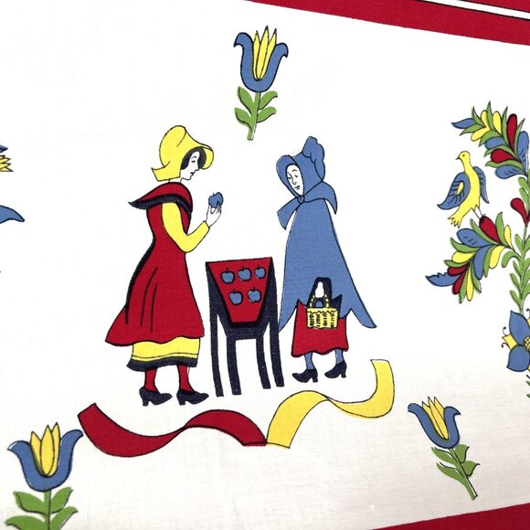 Tablecloth Dutch Folk Art Colonial Cotton Birds Floral FF 52 x 64 - Picture 6 of 6